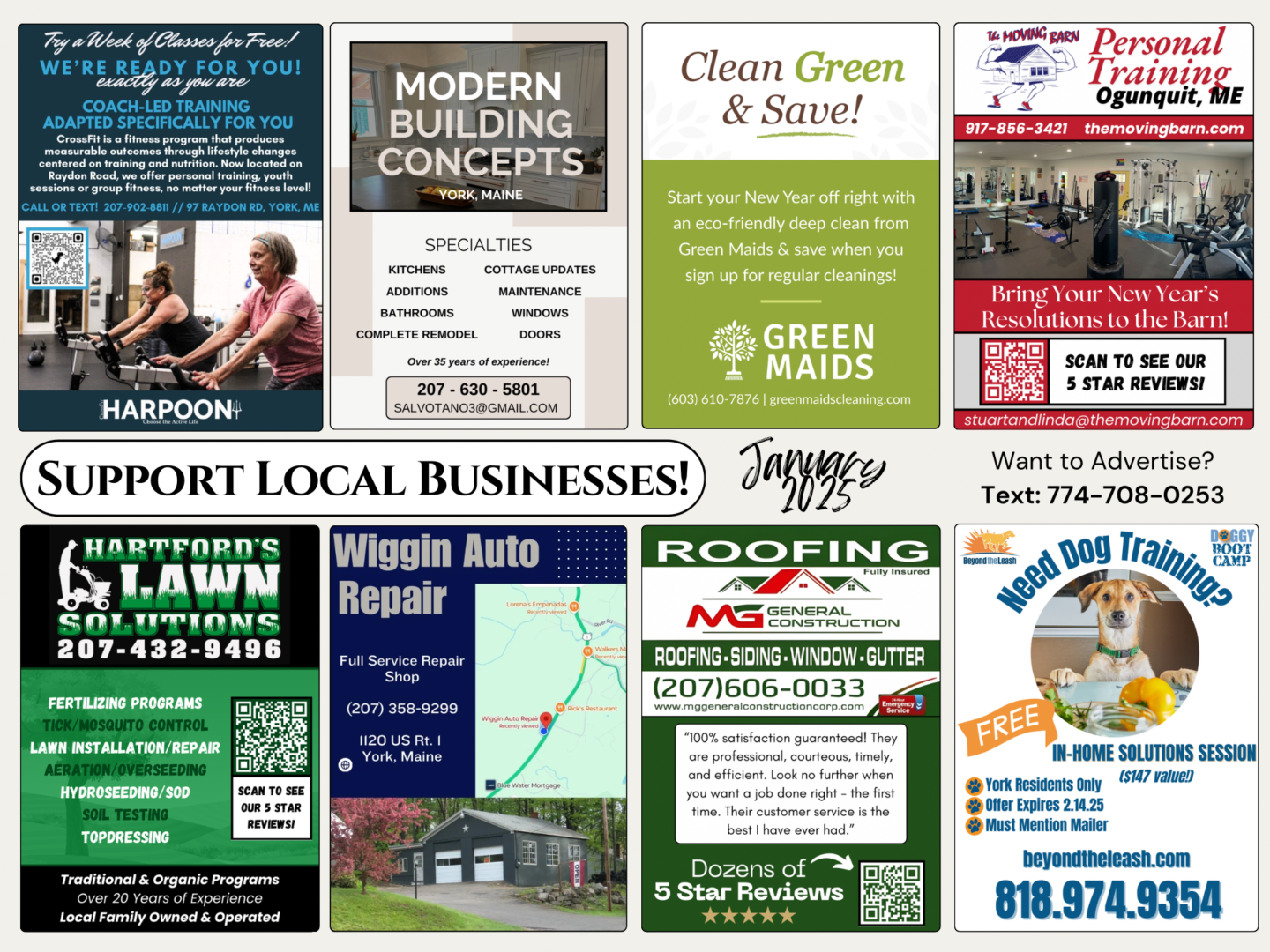 Example of a shared local advertising postcard with multiple business ads